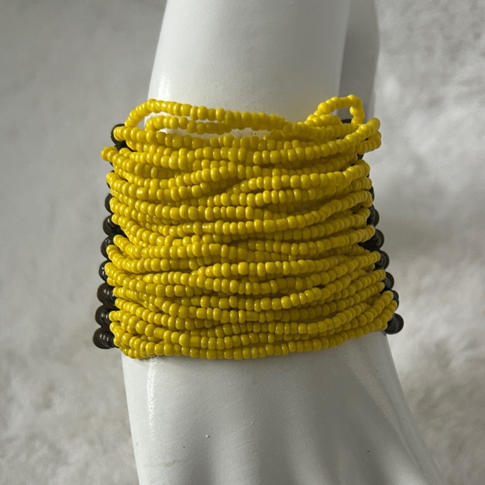 Vibrant Yellow and Brown Beaded Bracelet